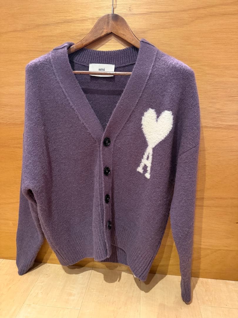 ami Paris パープル ハート刺繍 カーディガン