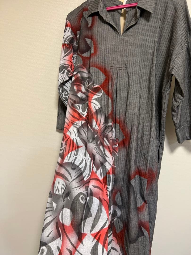 yokang リリー柄シャツワンピース　秋冬向け　ヨーカン