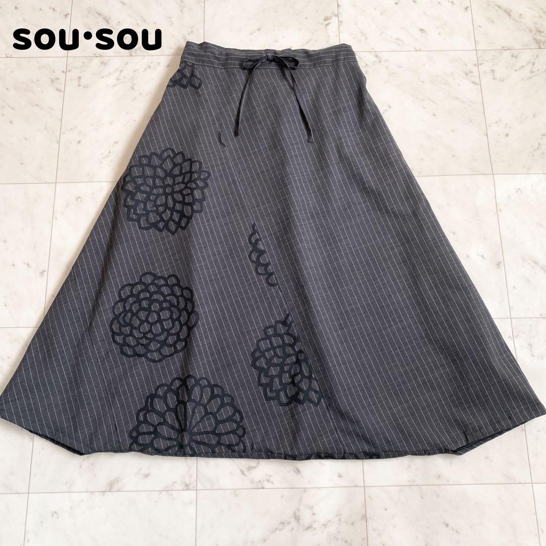 美品✨sou•sou(ソウソウ) 富士　京都　ストライプ　花柄　サルエルパンツM