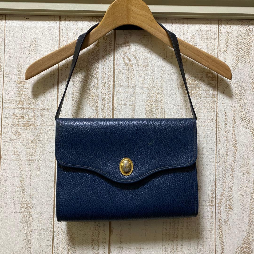 Christian Dior レザーバッグ ネイビー CDロゴ