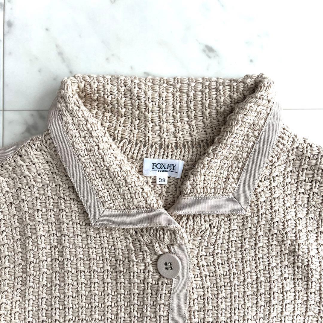フォクシーブティック 春ニット カーディガン ジャケット 日本製 ベージュ 38