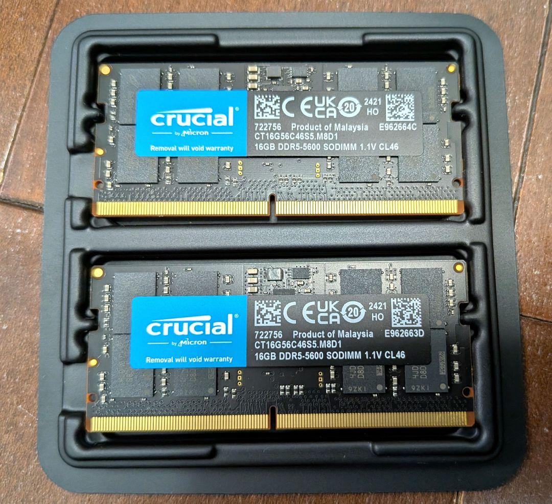 メモリー Crucial 32GB DDR5 SODIMM (16GBx2)