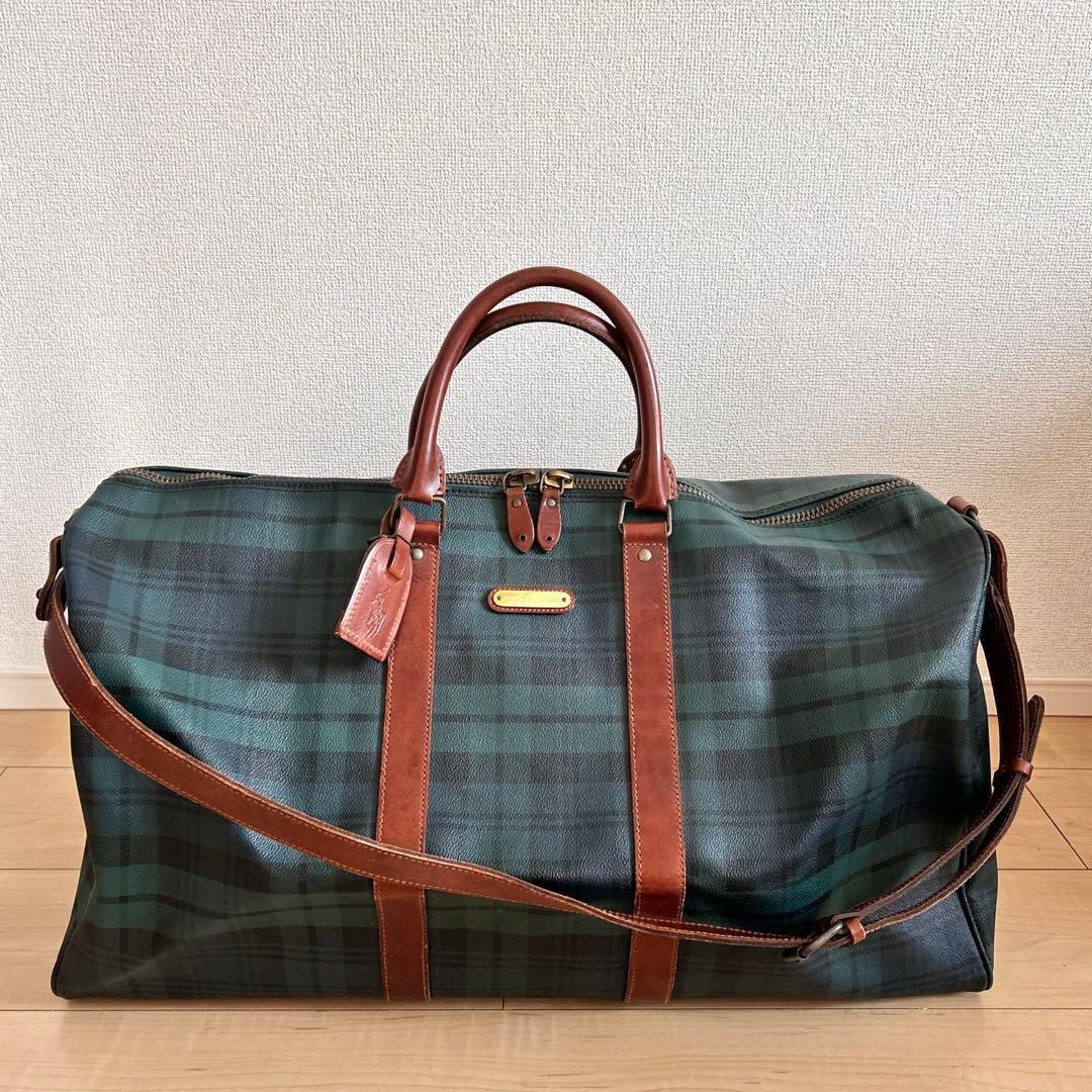 ポロラルフローレン ボストンバッグ 2way グリーンチェック　PVC 大容量