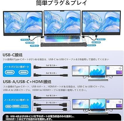 デュアルディスプレ トリプルモバイルモニター ポータブルモニター 14インチ