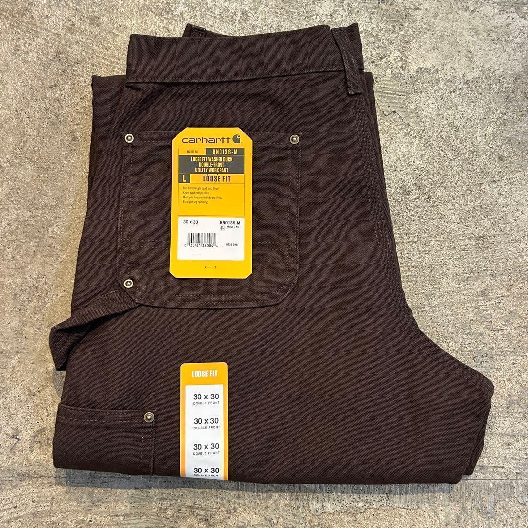 新品 カーハート B136 ウォッシュド ダック ダブルニー パンツ茶 W30