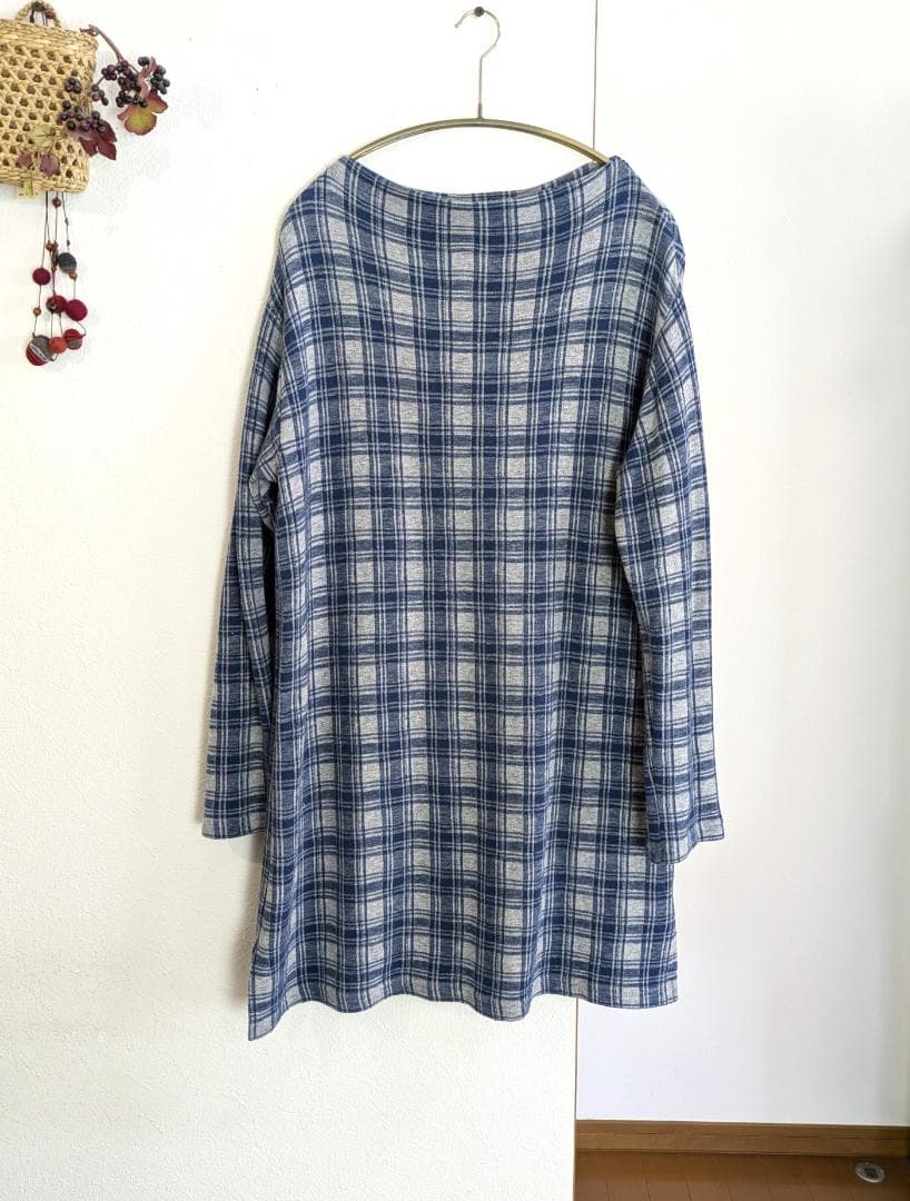 プランテーション☆ダブルスラブチェックジャージィOP☆杢グレイ×青☆手洗い可