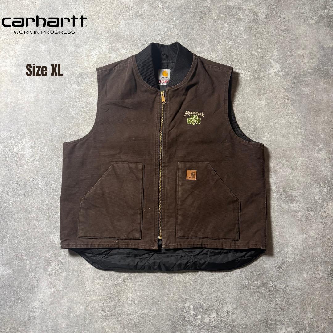 Carhartt カーハートダックベスト XL ブラウン 企業刺繍 フェード