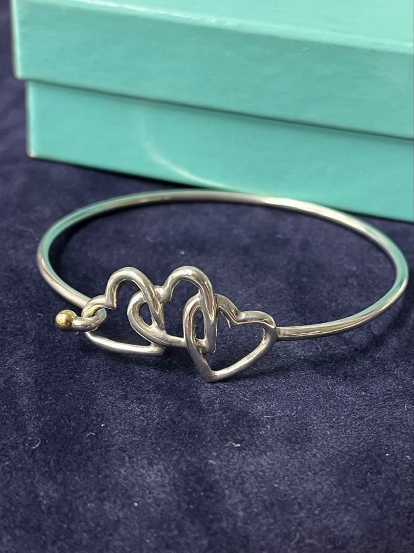 Tiffany ヴィンテージ トリプルハート バングル 18K SV925