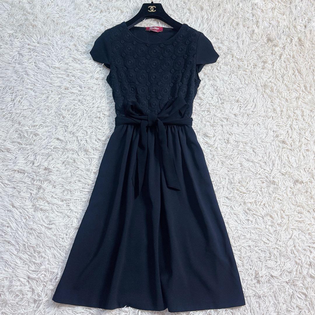 未使用級✨マックスマーラ 半袖 レースドッキングワンピース リボン 黒
