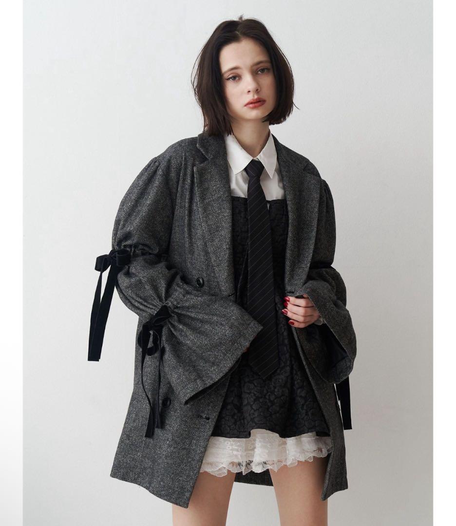 jouetie スリーブリボンジャケットコート グレー