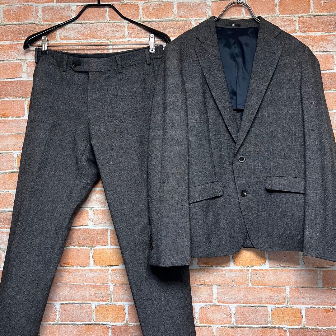 (極美品)スーツセレクト　4S 洗える　スーツセットアップ　チェック柄　グレー