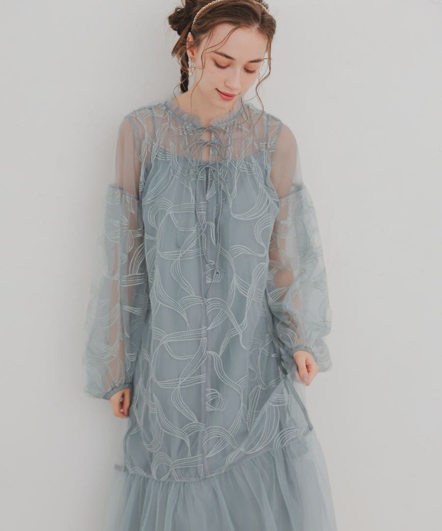 Dorry Doll リボン刺繍ギャザードレス 結婚式　オケージョン　niana