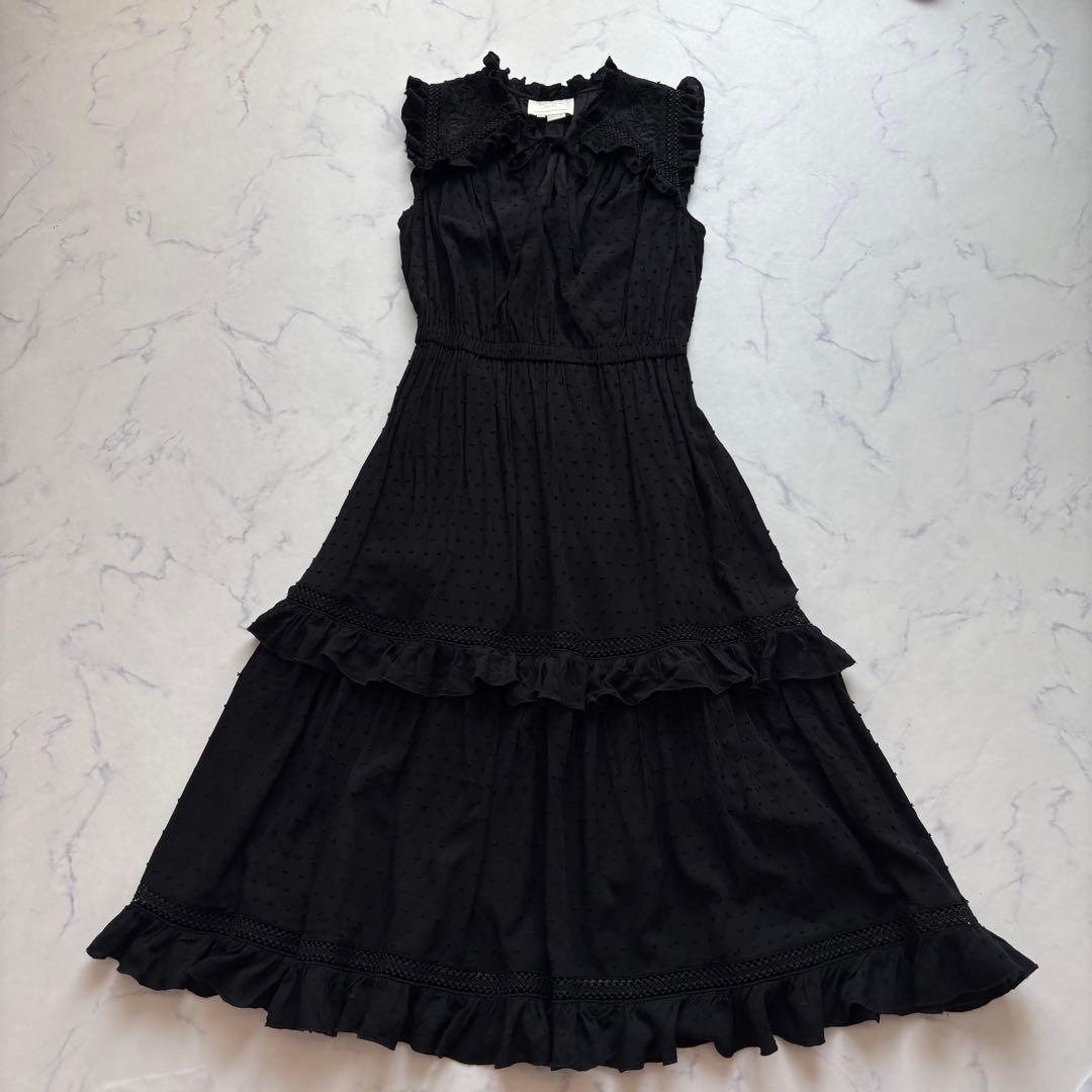 美品 ケイトスペード ロングワンピース 刺繍 フリル　ティアードロング丈 X S