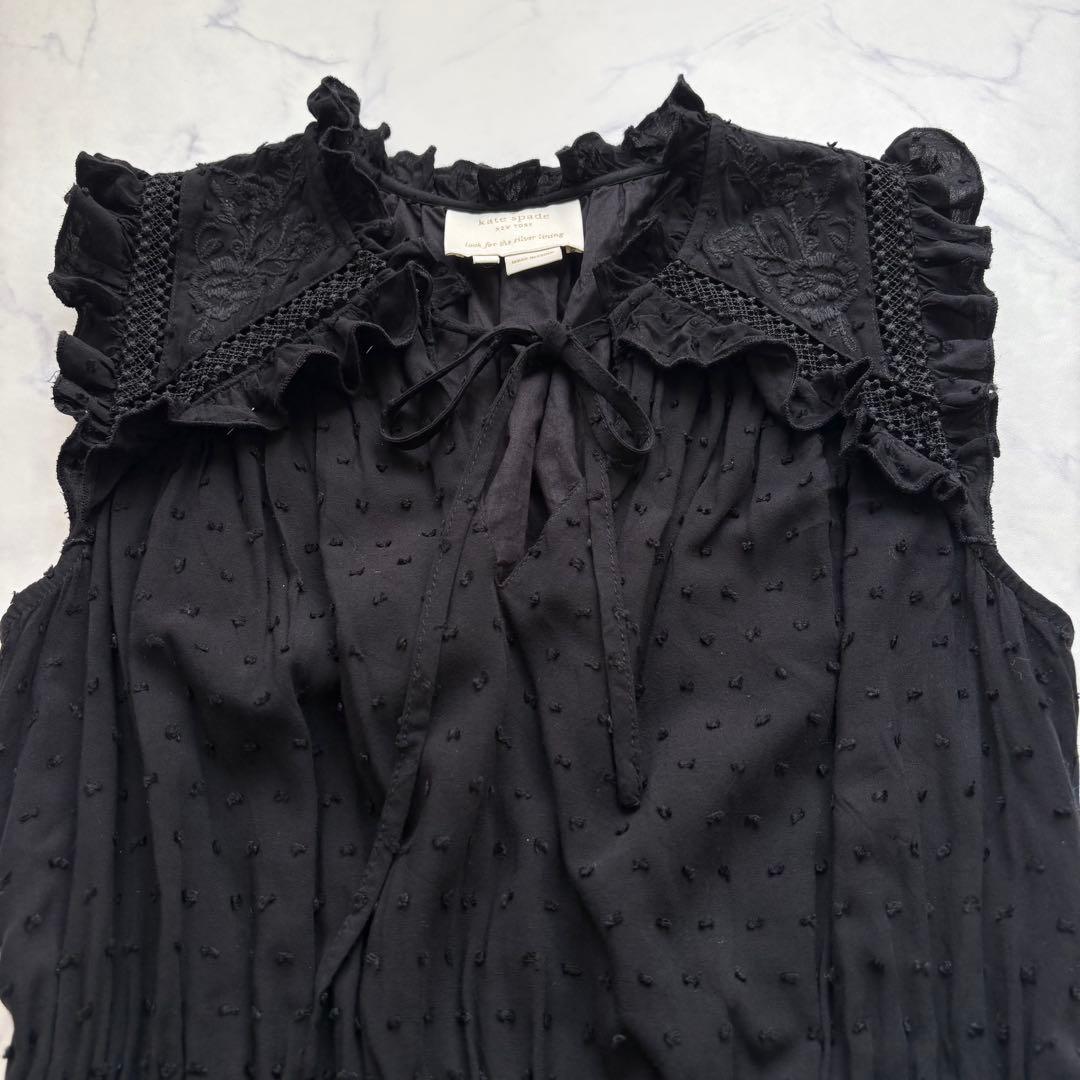 美品 ケイトスペード ロングワンピース 刺繍 フリル　ティアードロング丈 X S