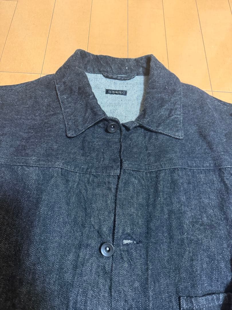 COMOLI ブラックデニムジャケット　1stタイプ　サイズ1 着画あり