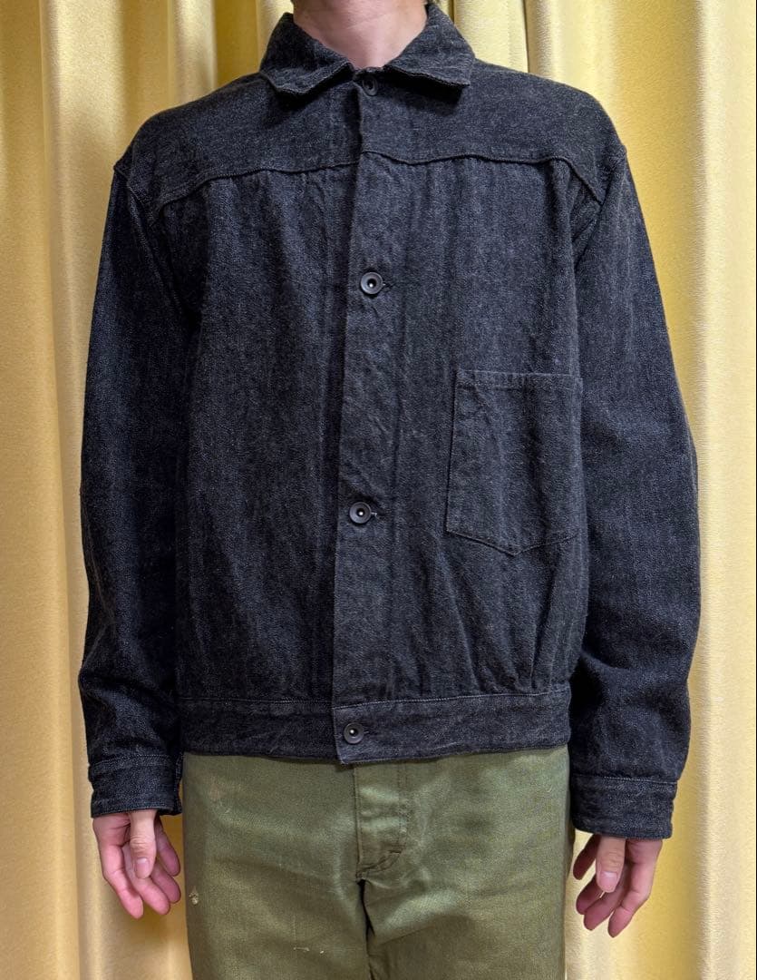 COMOLI ブラックデニムジャケット　1stタイプ　サイズ1 着画あり