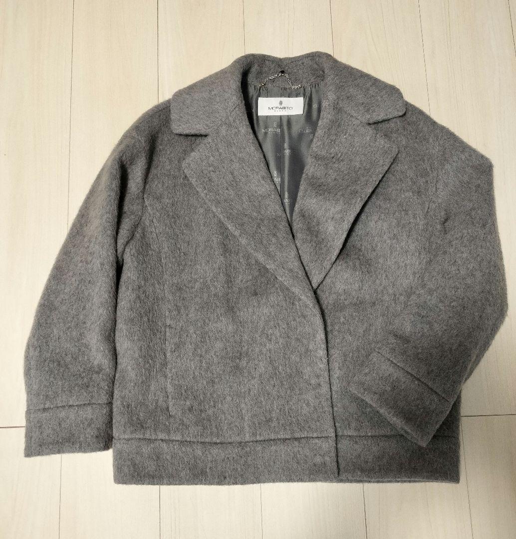 モラビト　シャギーショートコート　ライトグレー　上品エレガント　M