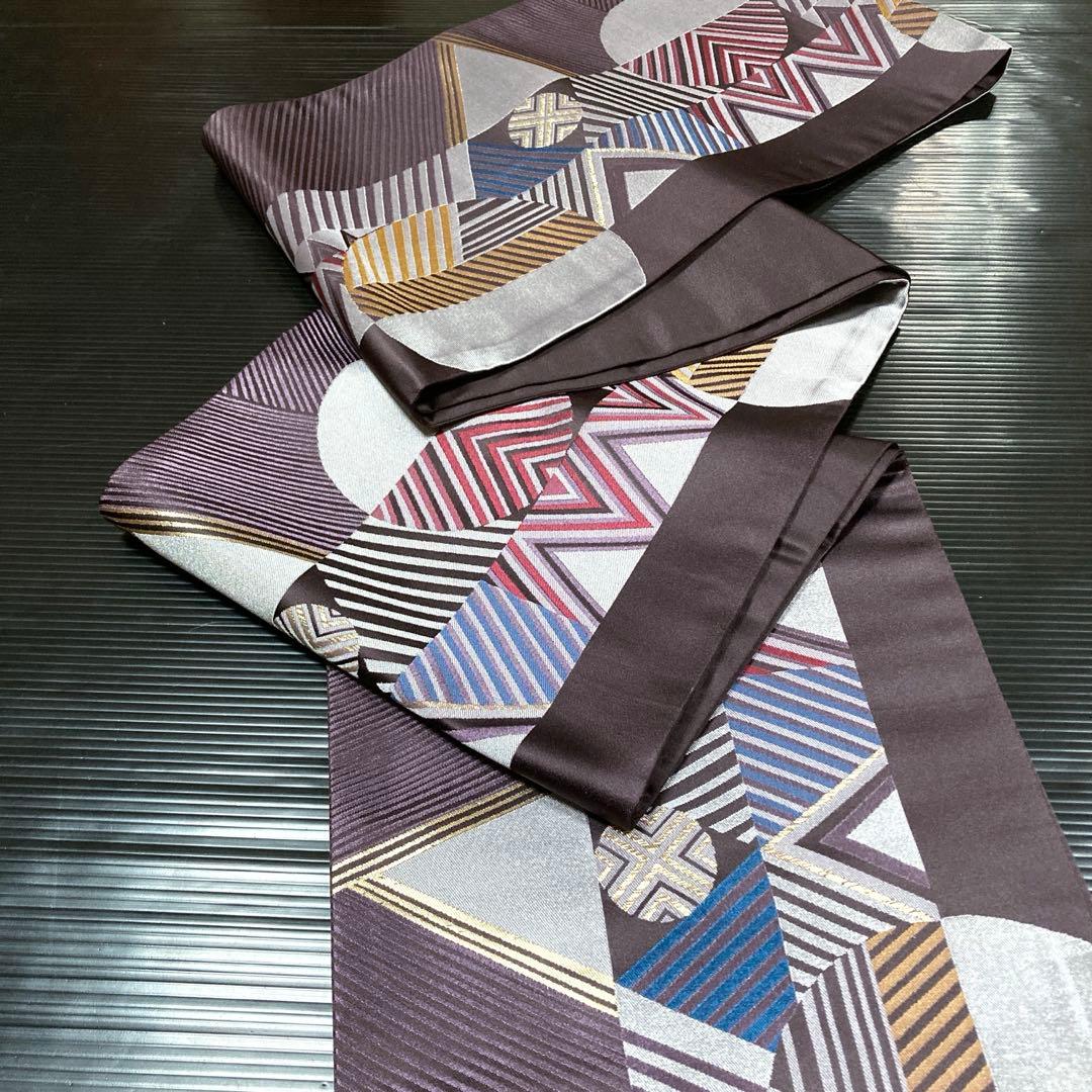 正絹　京袋帯【縞　丸　三角】