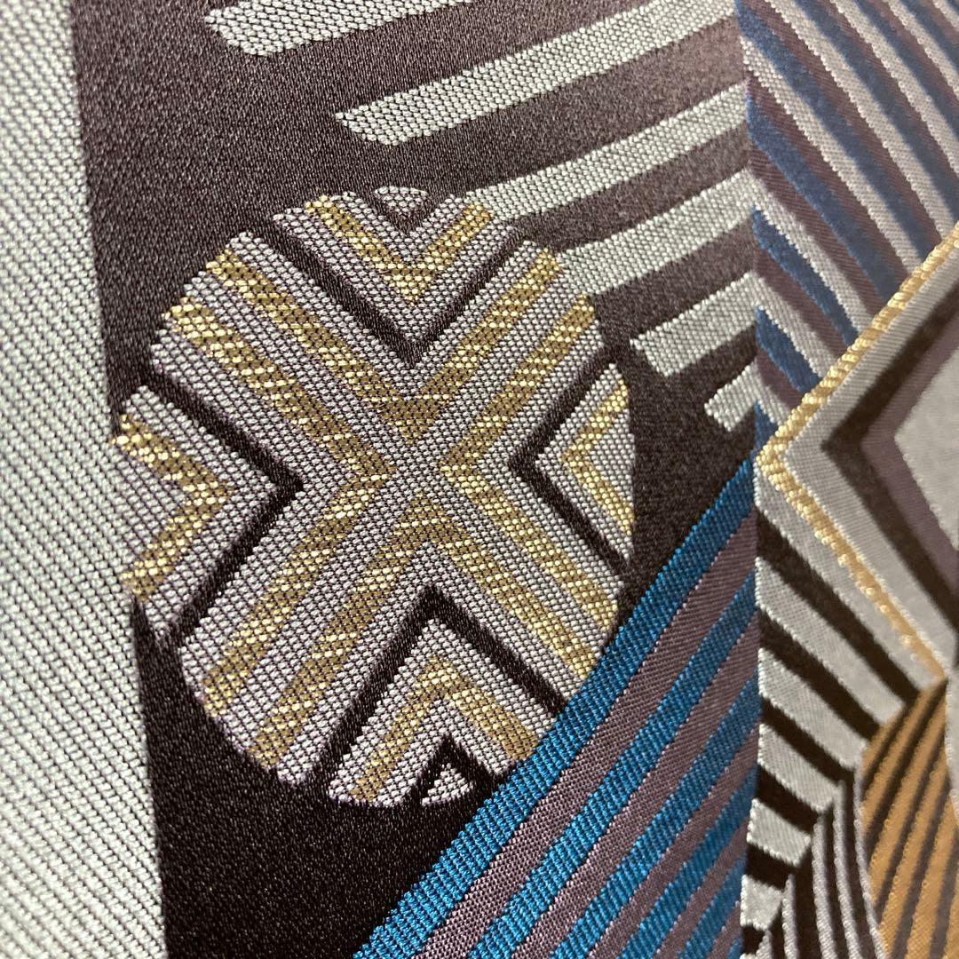 正絹　京袋帯【縞　丸　三角】