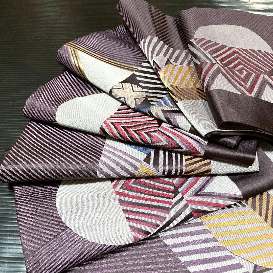 正絹　京袋帯【縞　丸　三角】