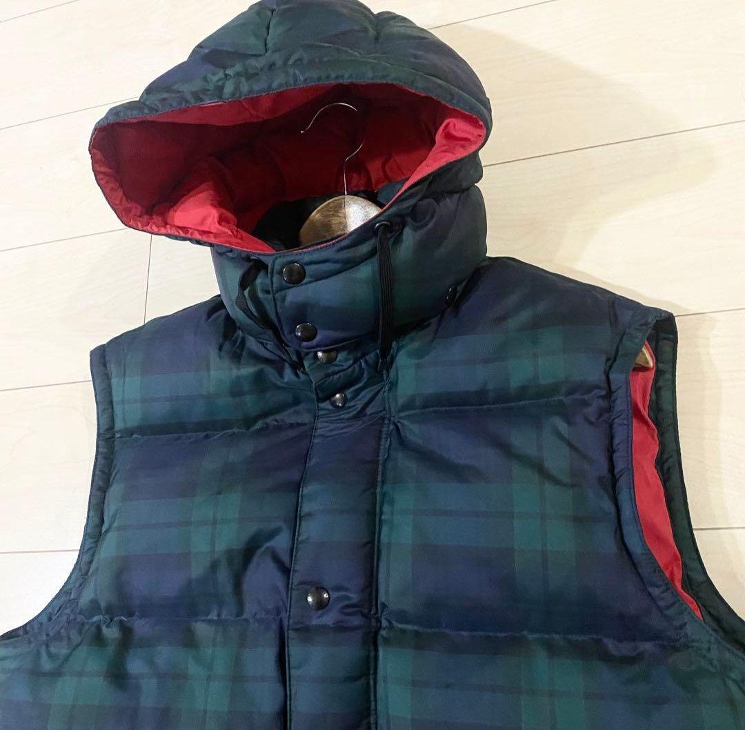 ラルフローレン ダウンベスト フード付きチェック柄 ブラックウォッチ L