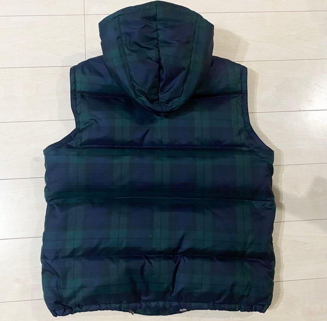 ラルフローレン ダウンベスト フード付きチェック柄 ブラックウォッチ L
