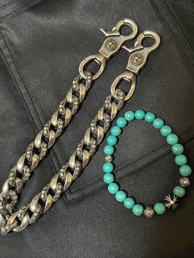 5*0様 シルバー925 ファンシー　ウォレットチェーン　クロス　ターコイズブレ