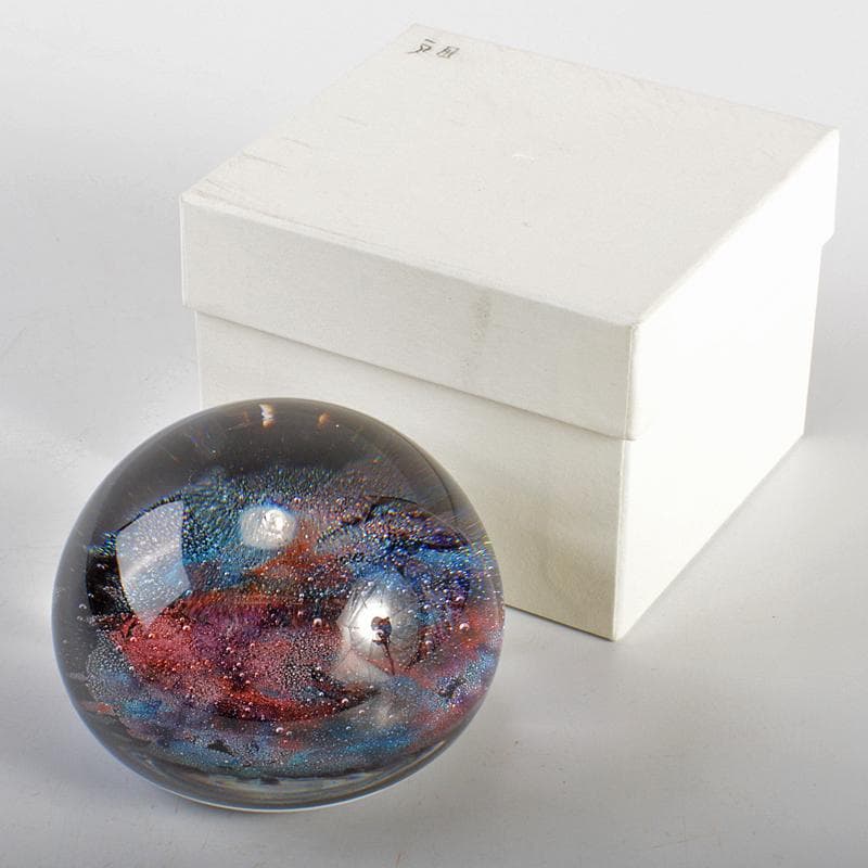 工芸ガラス　ガラス作家　戸田晶子作　吹きガラス　エナメル絵付　置物　VR6826