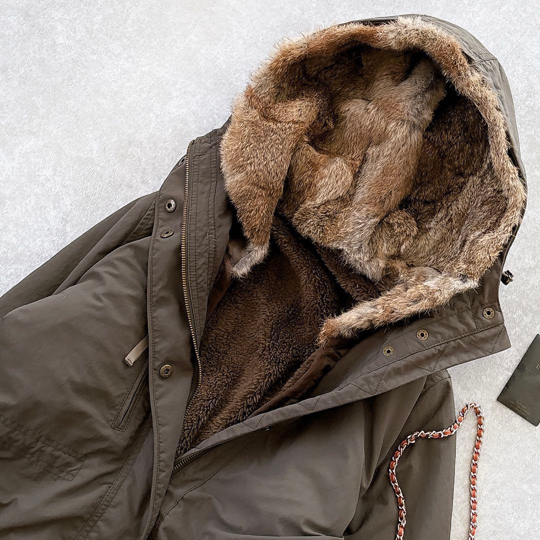 美品 イネド ラビットファー ラクーンファー ボアライナー付 モッズコート