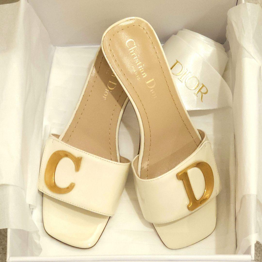 Christian Dior ホワイト ミュール C&Dロゴ