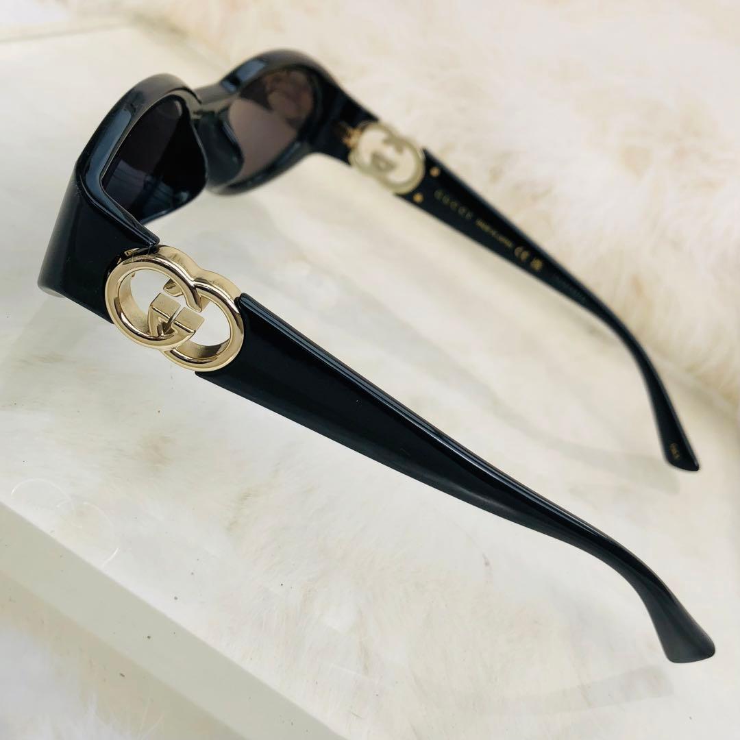 GUCCI ブラック オーバルサングラス GG柄 ゴールド 男女兼用　早い者勝ち