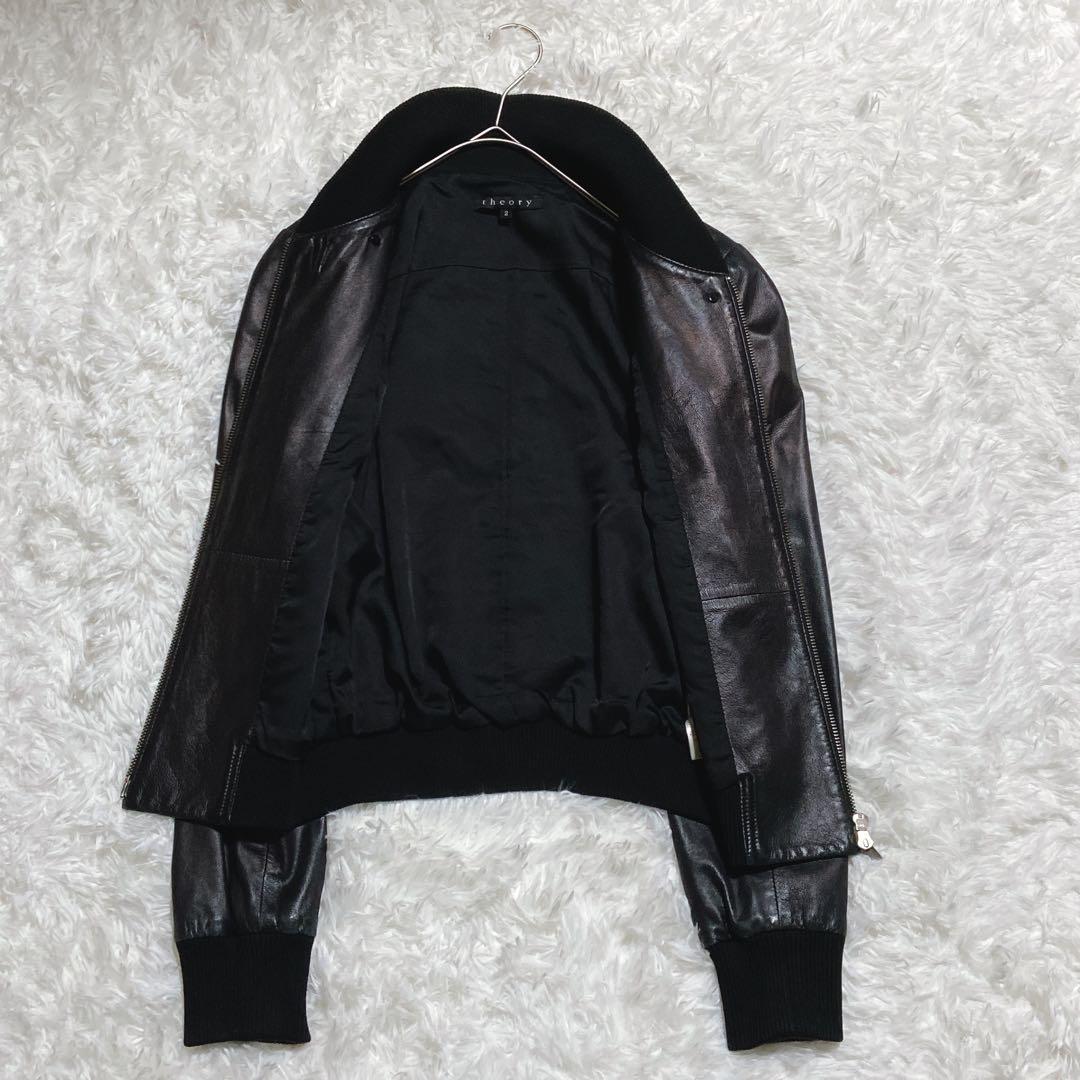 美品⭐️セオリー　シングルライダースジャケット　ダブルジップ　ラムレザー　黒