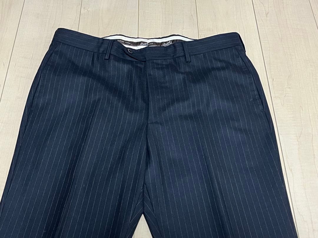 HERMES☆ストレッチウールストライプパンツネイビー52used美品