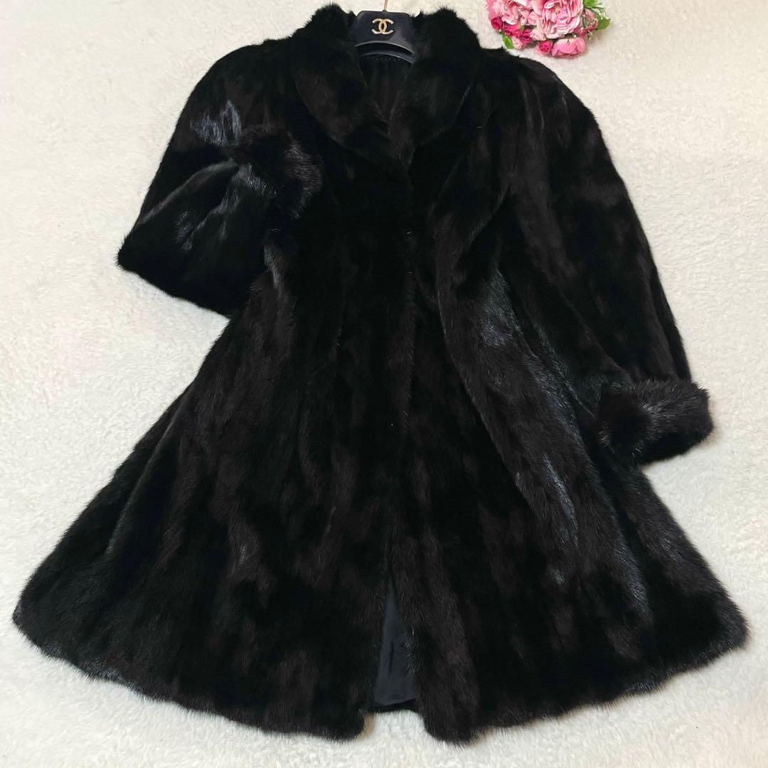 艶感◎ブラックミンク 本毛皮 ファーコート XXL相当 リアルファー