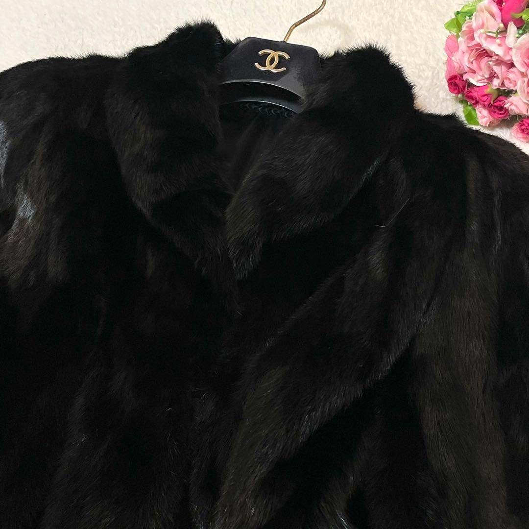 艶感◎ブラックミンク 本毛皮 ファーコート XXL相当 リアルファー