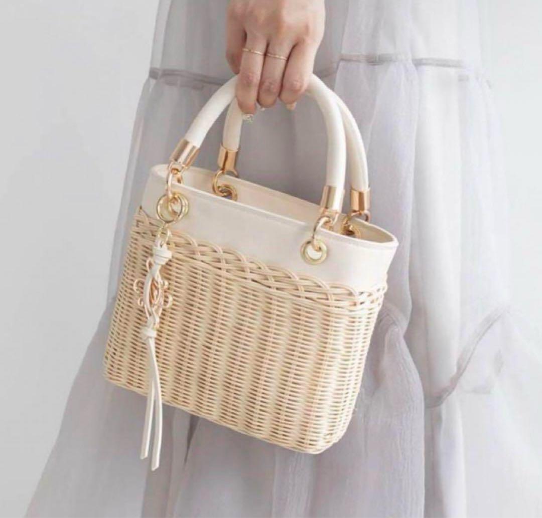 RANDA ランダ 2WAY ラタンスクエアハンドバッグ かごバッグ ホワイト