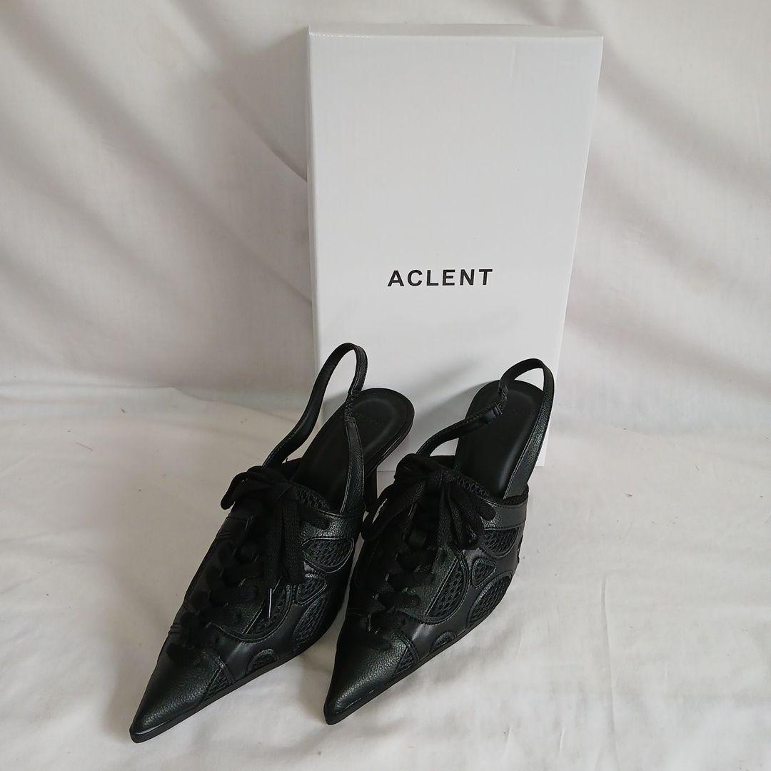 (184)ACLTENT ブラック ポインテッドトゥ ミュールSサイズ