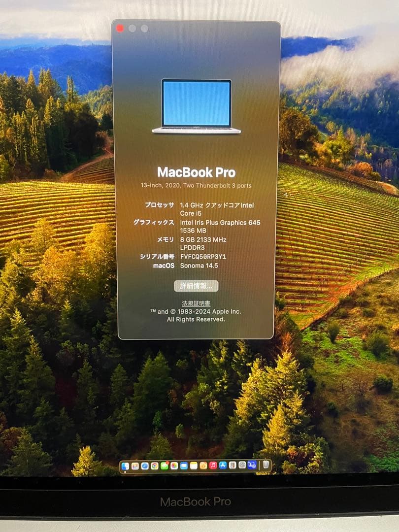 MacBook Pro 13インチ2020 Core i5 8GB 充100%