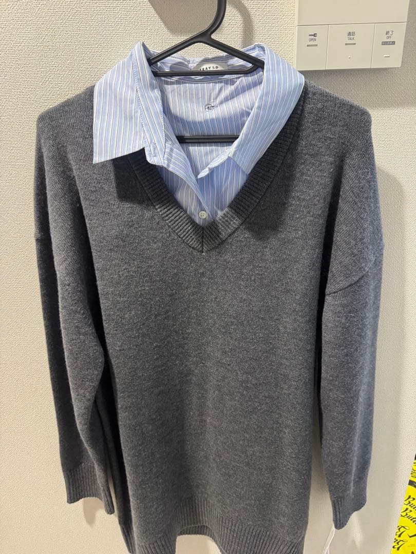 FRAY I.D レイヤードシャツカラーウールワンピース