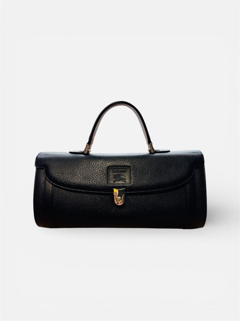 希少 美品 バーバリー 筒型 レザー ミニハンドバッグ ノバチェック　ブラック