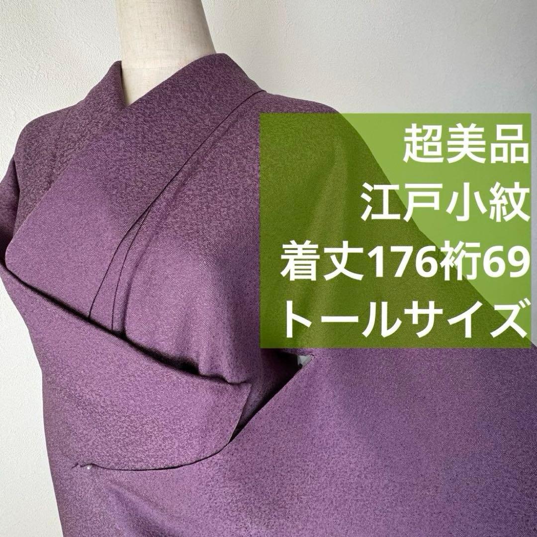 超美品　正絹　小紋　和装　着物　袷　176裄69 トール　一紋　江戸小紋　紫