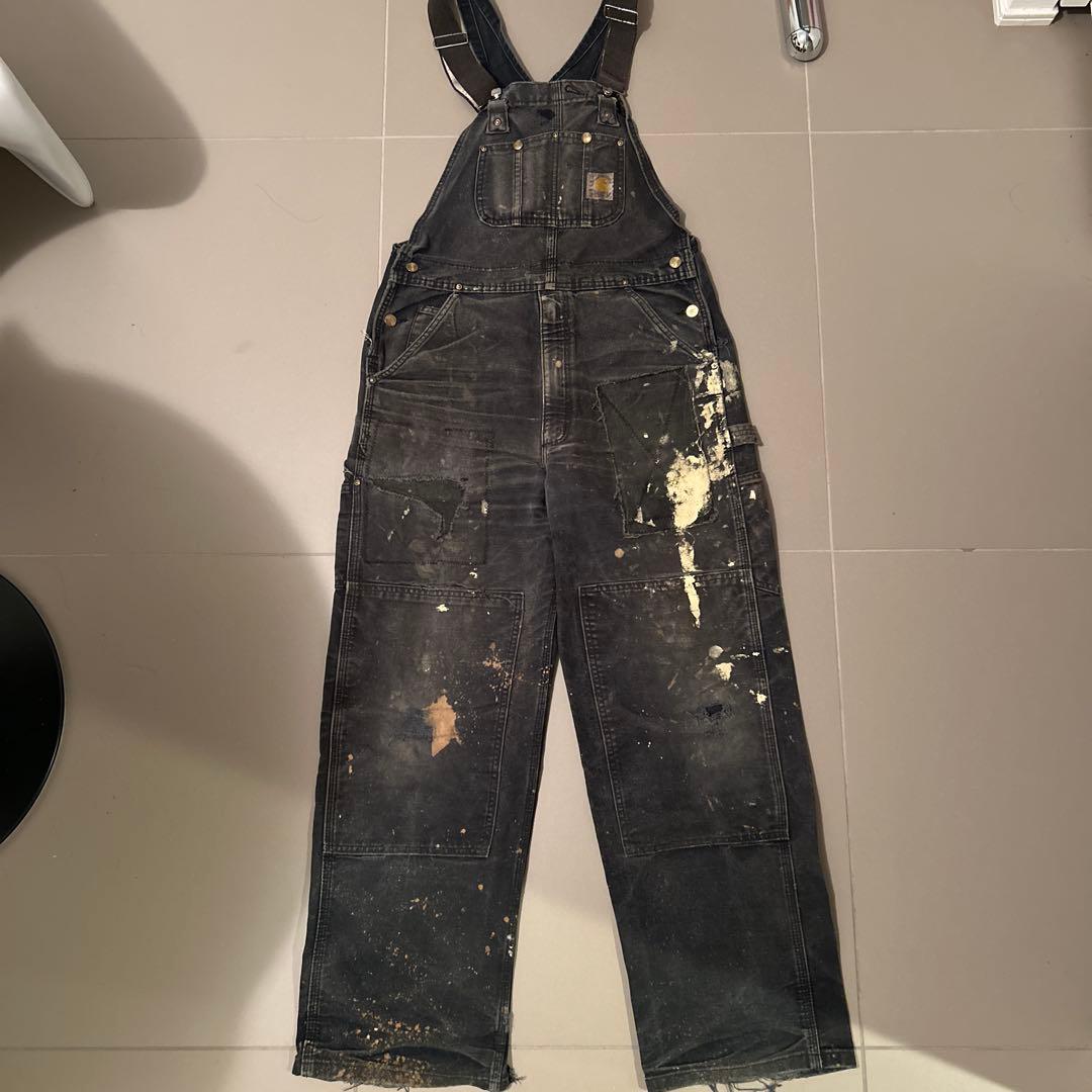 90sCarhartt ダブルニーオーバーオールblack 襤褸