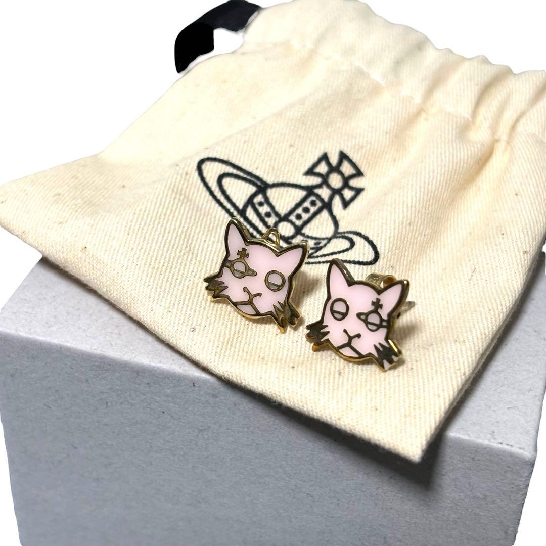 激レア　Vivienne Westwood ピンク　猫デザイン ピアス