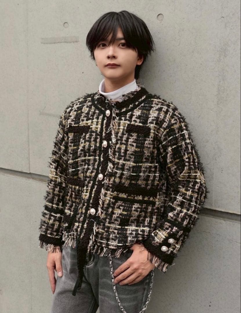 【ALUDE SELECT】fringe check tweed jacket