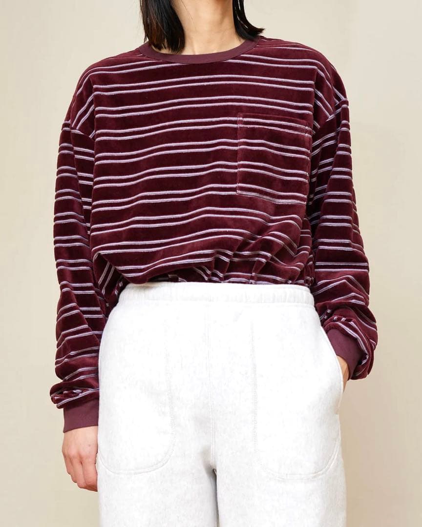 トップス pheeny 2025Velvet border L/S - burgundy