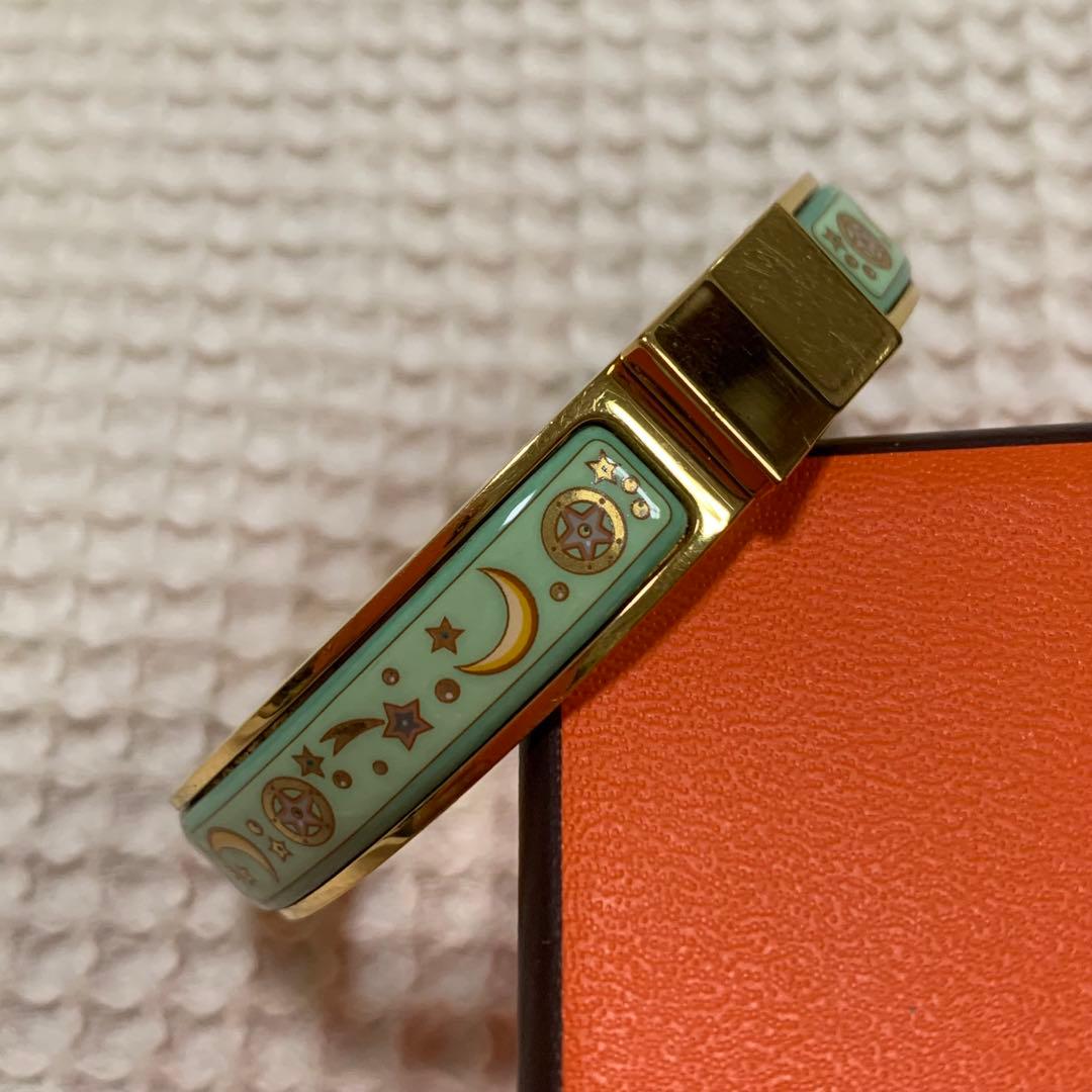 限界価格　【極美品】　HERMES エマイユ　バングル　七宝焼　グリーン　月　星