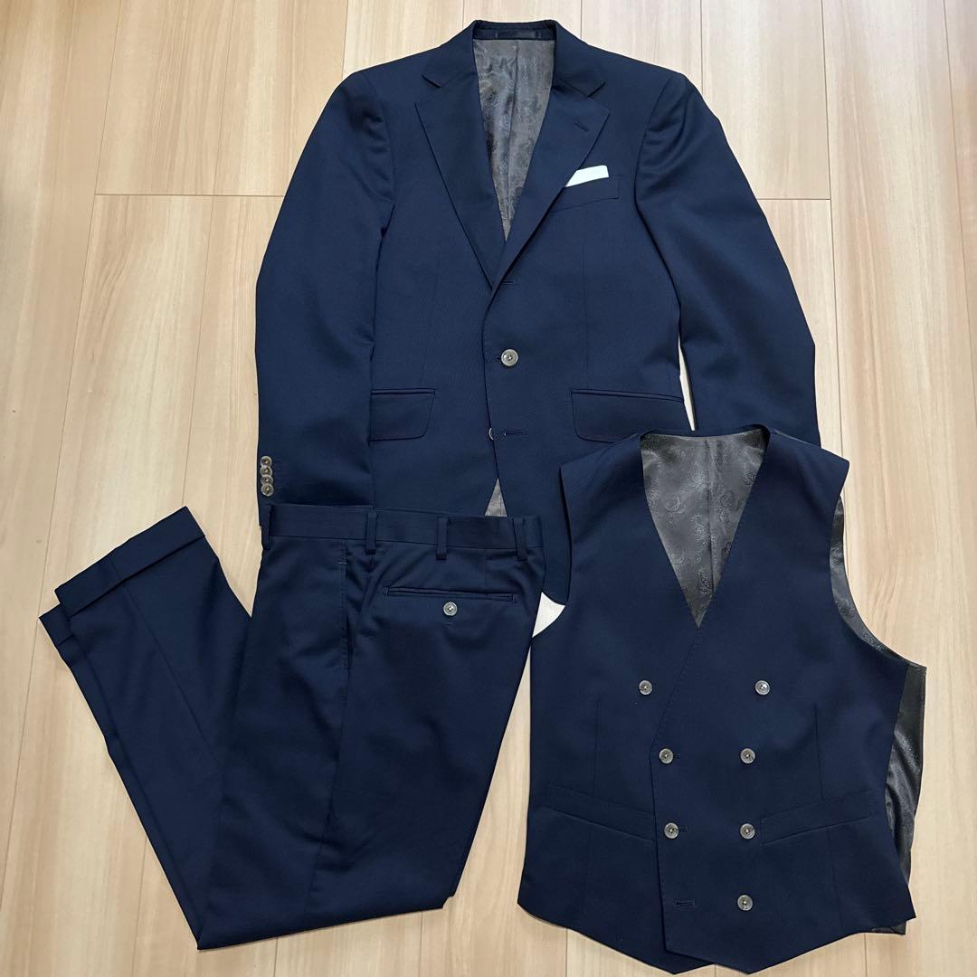 【美品】オーダースーツ スリーピース ダークネイビー