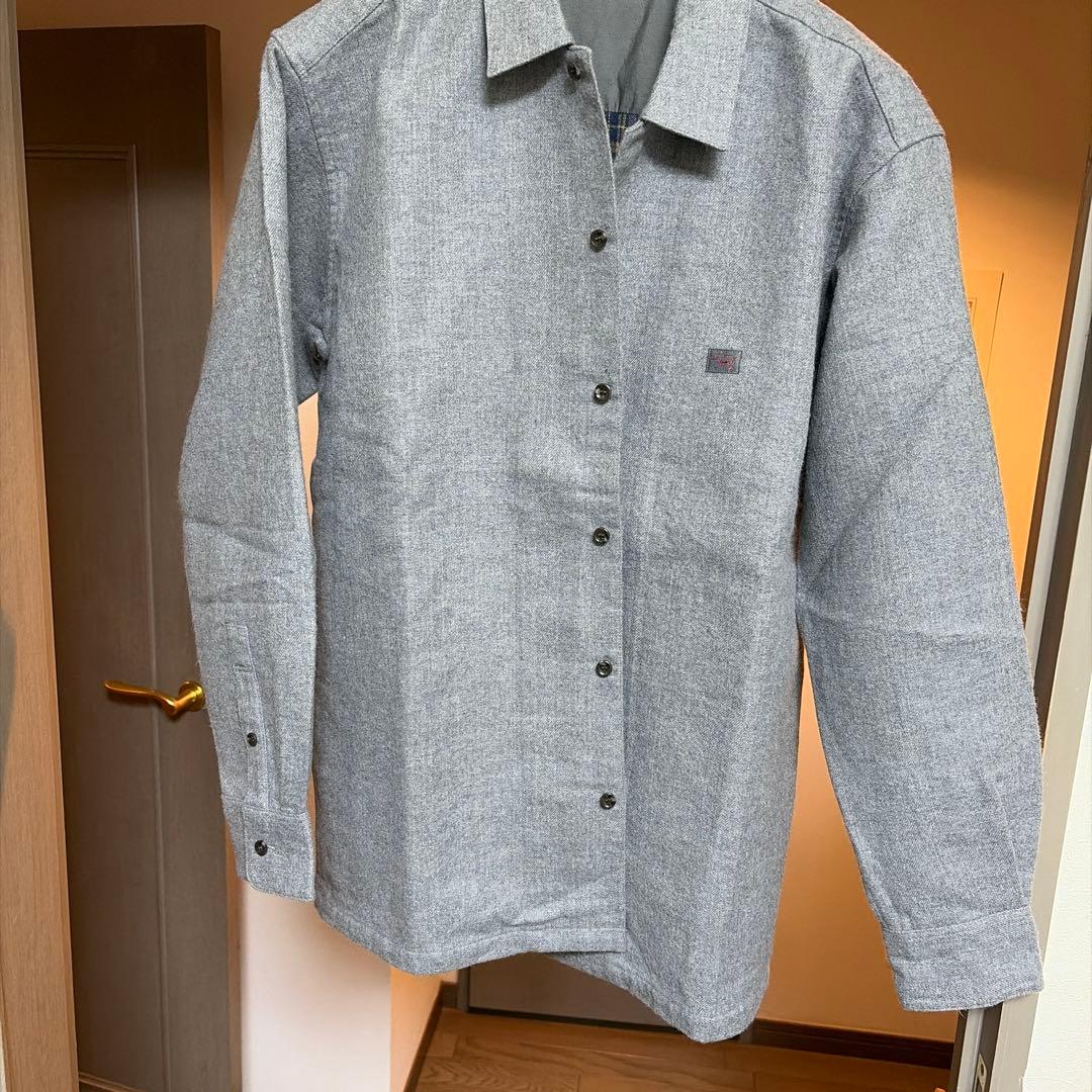 【ヒロ美品】Papas高級綿シャツジャケットMグレー裏チェック柄