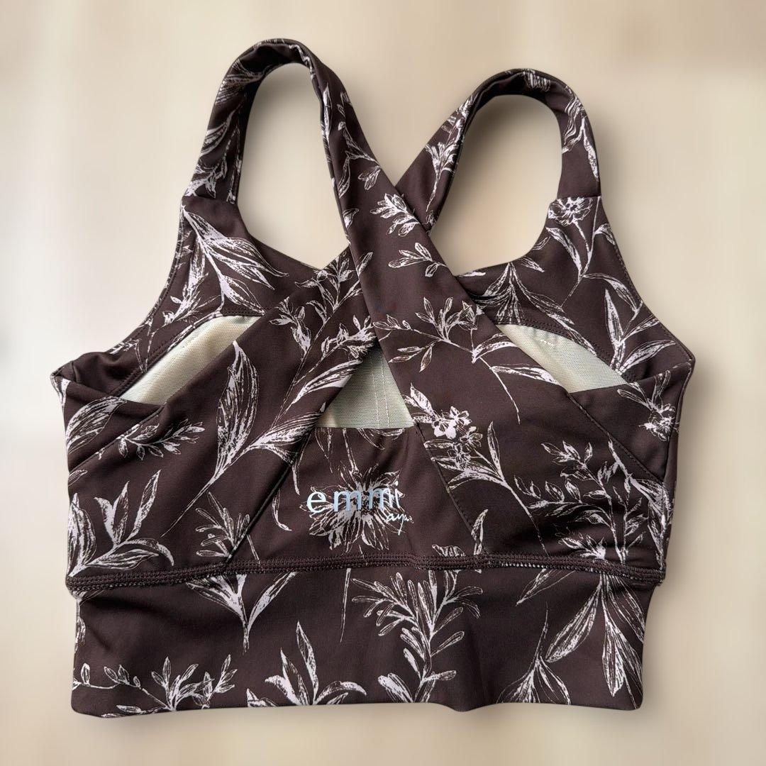 emmi yoga ボタニカル柄 ヨガウェア 上下セット ブラウン