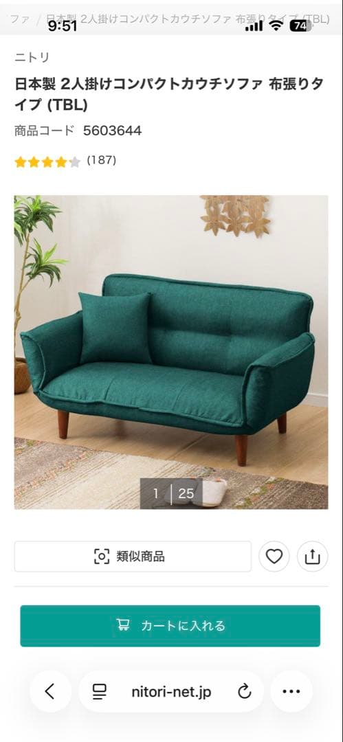 ニトリ 2人掛けコンパクトカウチソファ